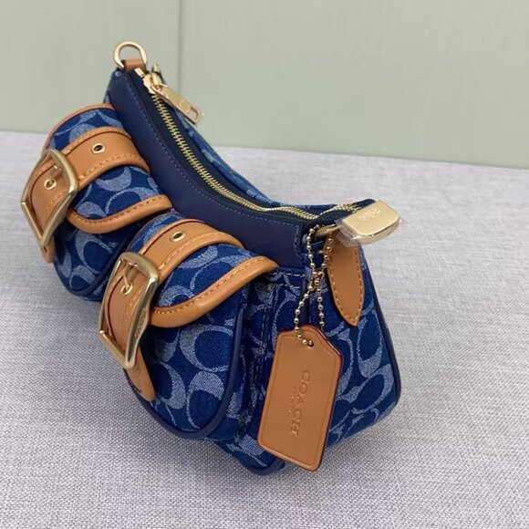 COACH Ashton Baguette Signature Denim Blue CQ184 Outlet NEW - Picture 3 of 9
